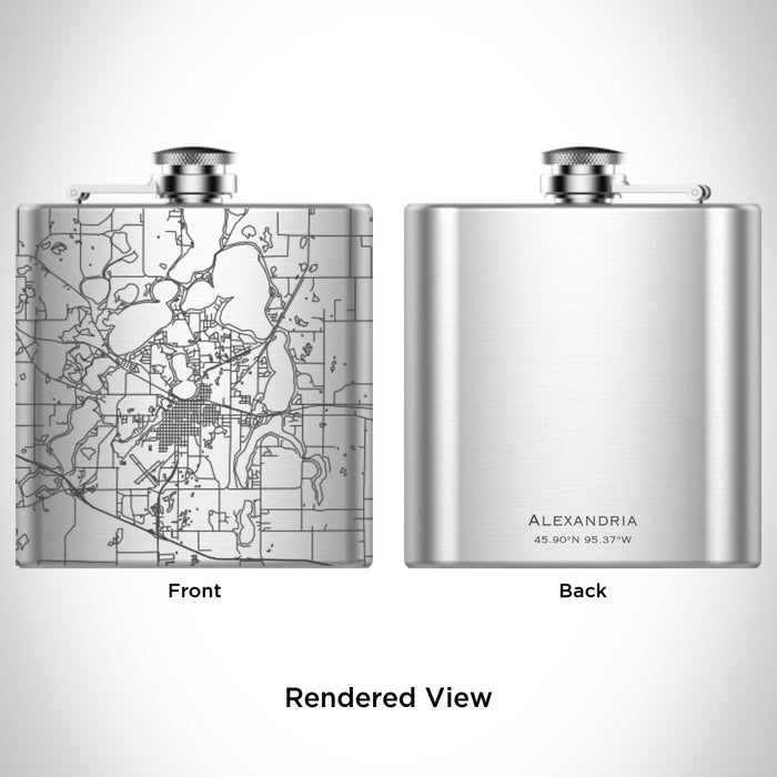 Rendered View of Alexandria Minnesota Map Engraving on 6oz Stainless Steel Flask