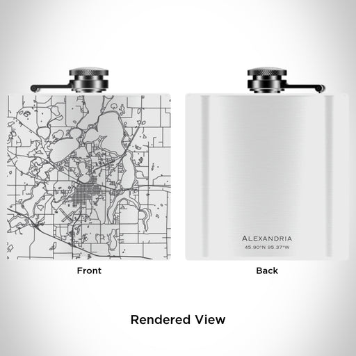 Rendered View of Alexandria Minnesota Map Engraving on 6oz Stainless Steel Flask in White