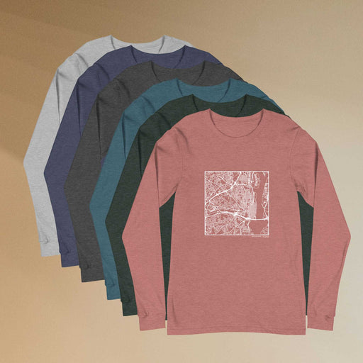 Alexandria Virginia  Map Unisex Long-Sleeve T-shirts in Multiple Colors
