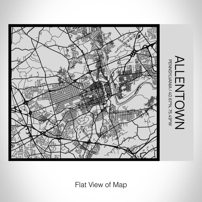 Rendered View of Allentown Pennsylvania Map on 20oz Stainless Steel Insulated Bottle with Bamboo Top with printed Tactile Lines Map in Black