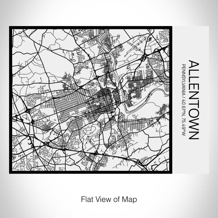 Rendered View of Allentown Pennsylvania Map on 20oz Stainless Steel Insulated Bottle with Bamboo Top in Matte White with printed Tactile Lines Map in Black