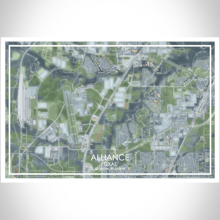 Alliance Texas Map Print Landscape Orientation in Afternoon Style With Shaded Background