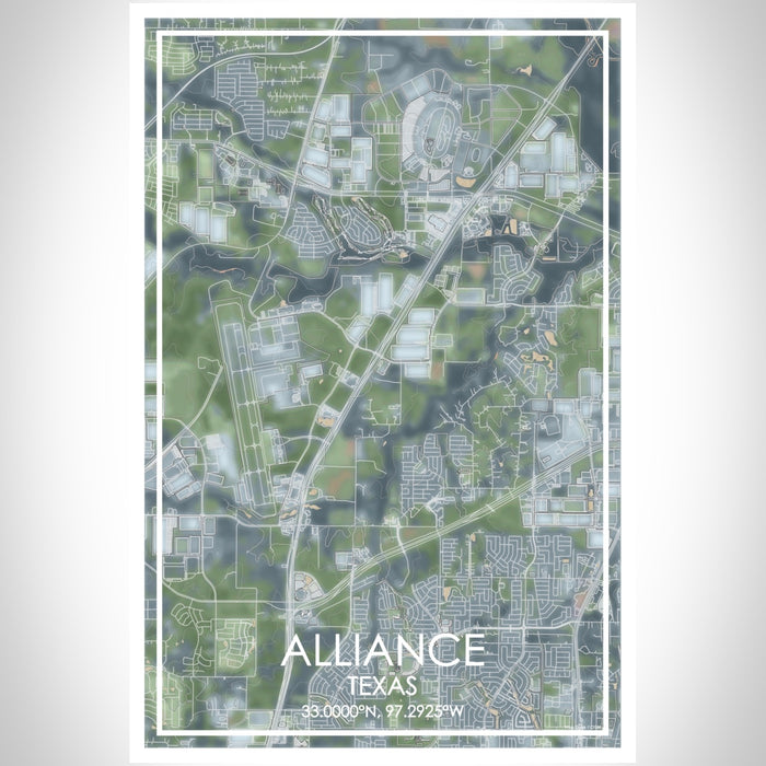 Alliance Texas Map Print Portrait Orientation in Afternoon Style With Shaded Background