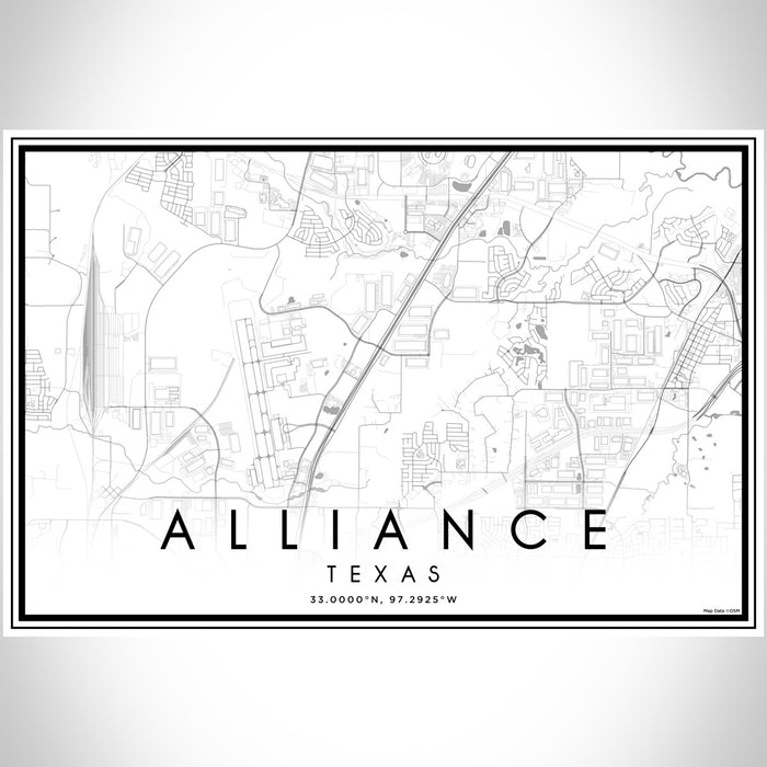 Alliance Texas Map Print Landscape Orientation in Classic Style With Shaded Background
