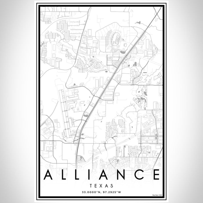 Alliance Texas Map Print Portrait Orientation in Classic Style With Shaded Background