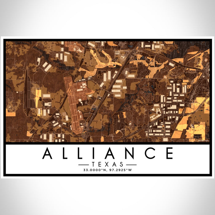 Alliance Texas Map Print Landscape Orientation in Ember Style With Shaded Background