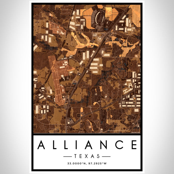 Alliance Texas Map Print Portrait Orientation in Ember Style With Shaded Background