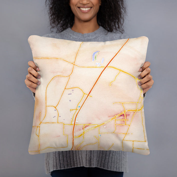 Person holding 18x18 Custom Alliance Texas Map Throw Pillow in Watercolor