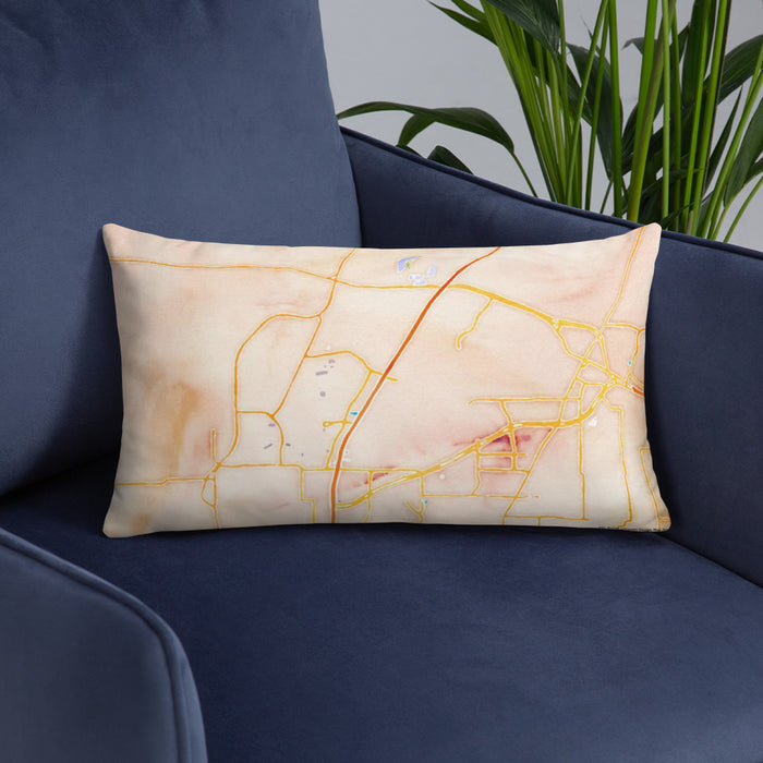 Custom Alliance Texas Map Throw Pillow in Watercolor on Blue Colored Chair