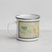 Left View Custom Alliance Texas Map Enamel Mug in Woodblock