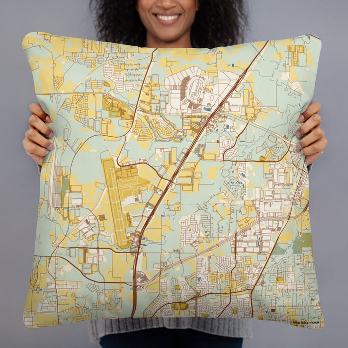 Person holding 22x22 Custom Alliance Texas Map Throw Pillow in Woodblock