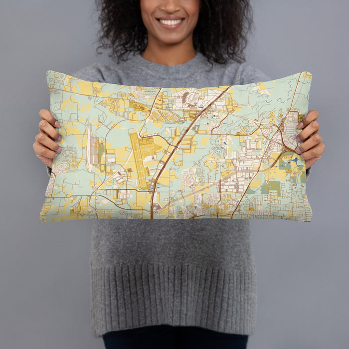 Person holding 20x12 Custom Alliance Texas Map Throw Pillow in Woodblock
