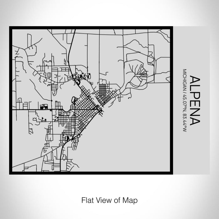 Rendered View of Alpena Michigan Map on 20oz Stainless Steel Insulated Bottle with Bamboo Top with printed Tactile Lines Map in Black