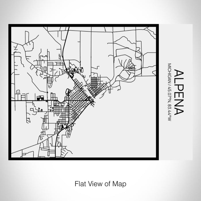 Rendered View of Alpena Michigan Map on 20oz Stainless Steel Insulated Bottle with Bamboo Top in Matte White with printed Tactile Lines Map in Black