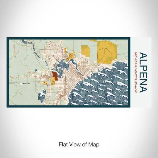 Rendered View of Alpena Michigan Map on 17oz Stainless Steel Insulated Bottle with printed woodblock style map