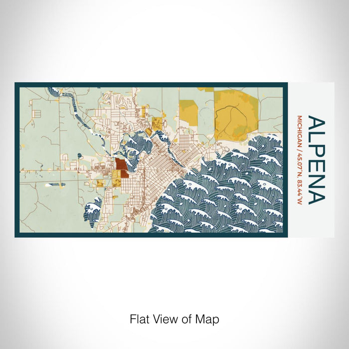 Rendered View of Alpena Michigan Map on 17oz Stainless Steel Insulated Bottle with printed woodblock style map