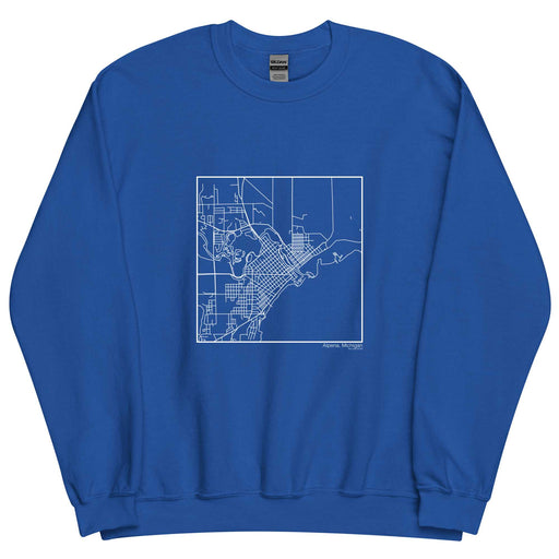 Alpena Michigan  Map Unisex Crewneck Sweater with City inscription in Royal Blue