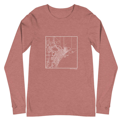 Alpena Michigan  Map Unisex Long-Sleeve T-shirt with City inscription in Heather Mauve