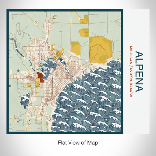 Rendered View of Alpena Michigan Map on 17oz Stainless Steel Insulated Tumbler in Woodblock Map Style