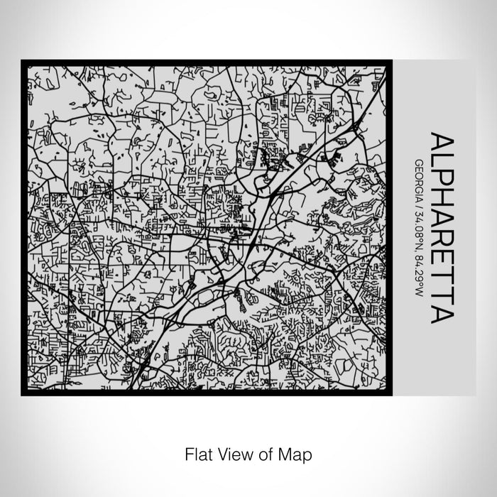 Rendered View of Alpharetta Georgia Map on 20oz Stainless Steel Insulated Bottle with Bamboo Top with printed Tactile Lines Map in Black