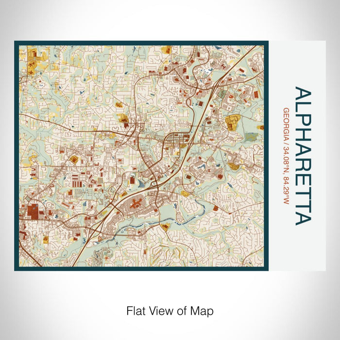 Rendered View of Alpharetta Georgia Map on 20oz Stainless Steel Insulated Bottle with Bamboo Top with printed woodblock style map