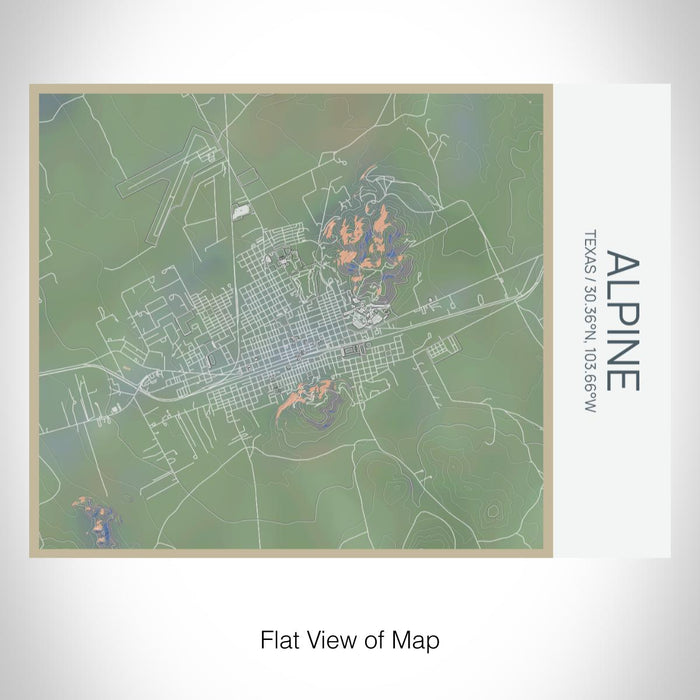 Rendered View of Alpine Texas Map on 20oz Stainless Steel Insulated Bottle with Bamboo Top with printed afternoon style map