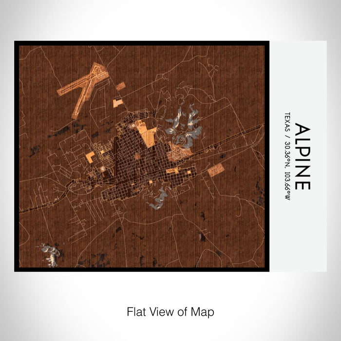 Rendered View of Alpine Texas Map on 20oz Stainless Steel Insulated Bottle with Bamboo Top with printed ember style map