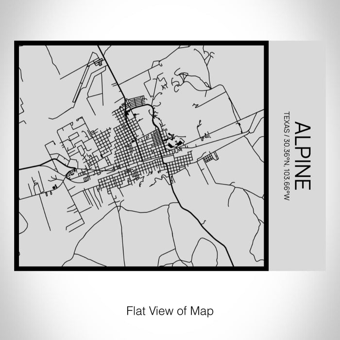 Rendered View of Alpine Texas Map on 20oz Stainless Steel Insulated Bottle with Bamboo Top with printed Tactile Lines Map in Black