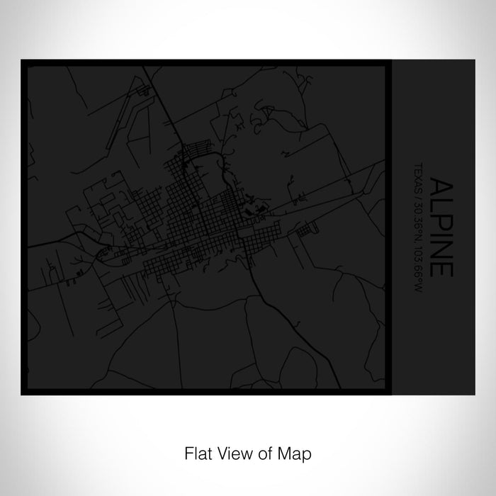 Rendered View of Alpine Texas Map on 20oz Stainless Steel Insulated Bottle with Bamboo Top in Matte Black with printed Tactile Lines Map in Black