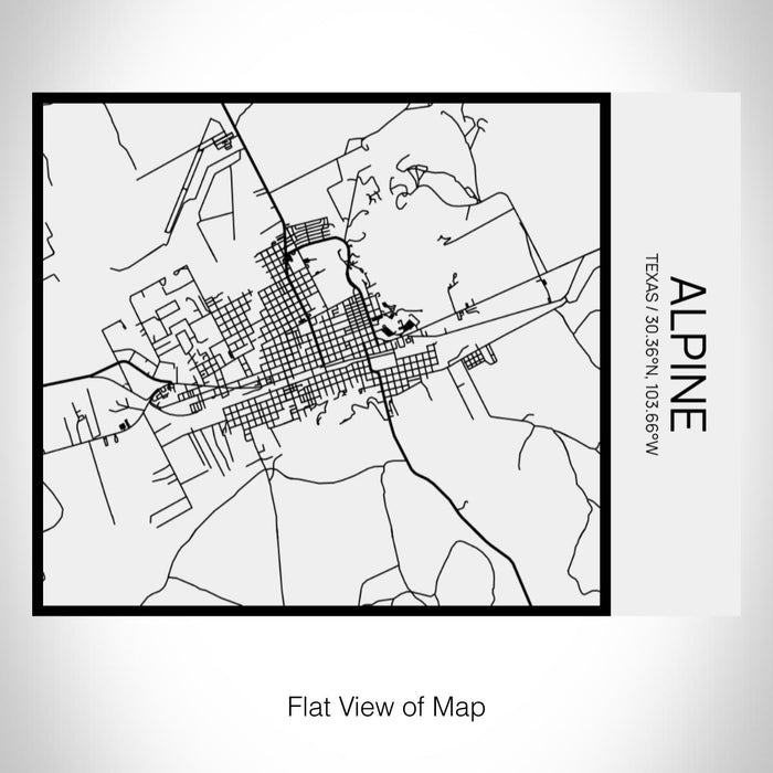 Rendered View of Alpine Texas Map on 20oz Stainless Steel Insulated Bottle with Bamboo Top in Matte White with printed Tactile Lines Map in Black