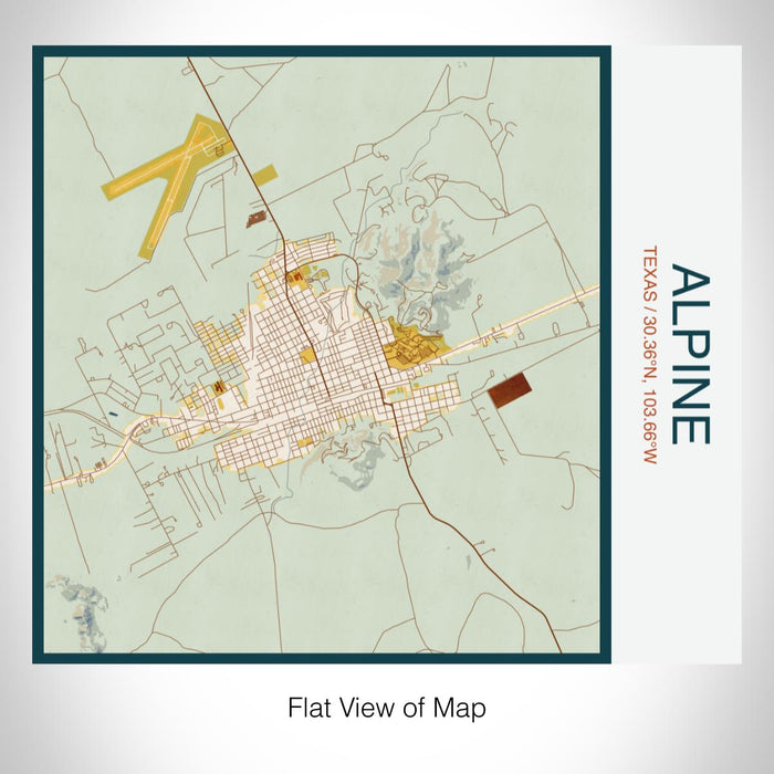 Rendered View of Alpine Texas Map on 17oz Stainless Steel Insulated Tumbler in Woodblock Map Style