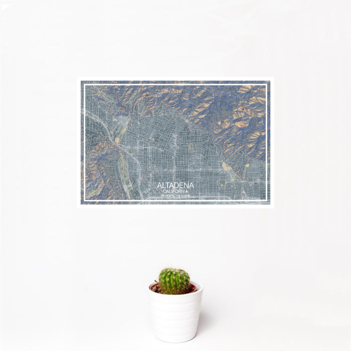 12x18 Altadena California Map Print Landscape Orientation in Afternoon Style With Small Cactus Plant in White Planter
