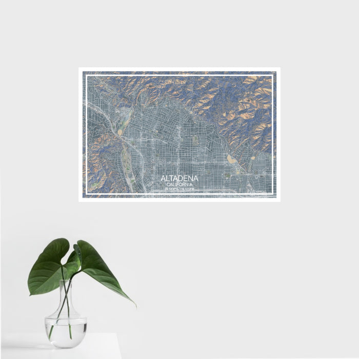 16x24 Altadena California Map Print Landscape Orientation in Afternoon Style With Tropical Plant Leaves in Water