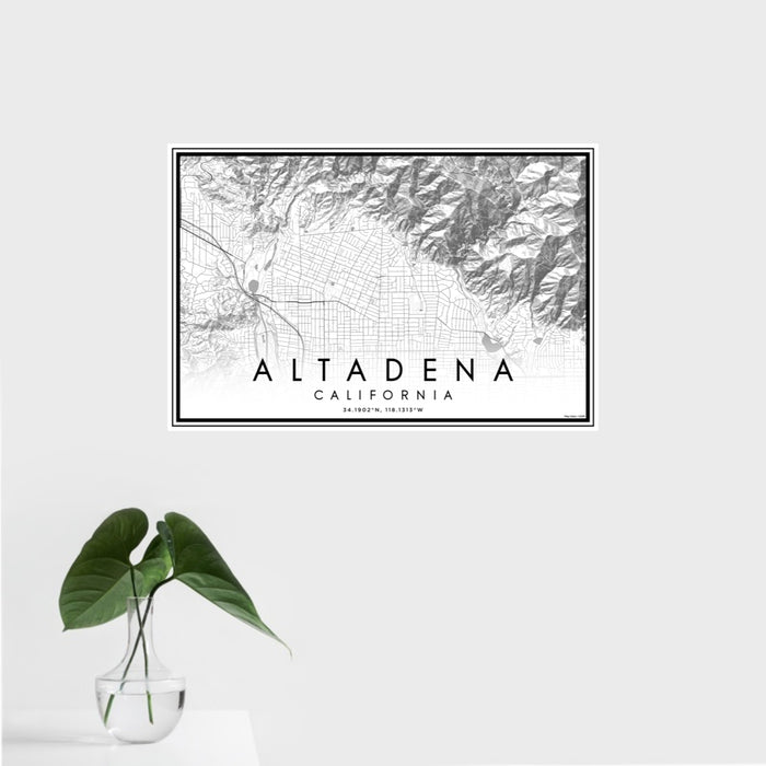 16x24 Altadena California Map Print Landscape Orientation in Classic Style With Tropical Plant Leaves in Water