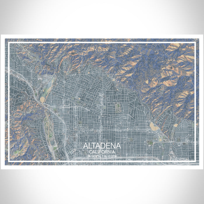 Altadena California Map Print Landscape Orientation in Afternoon Style With Shaded Background