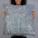 Person holding 22x22 Custom Altadena California Map Throw Pillow in Afternoon