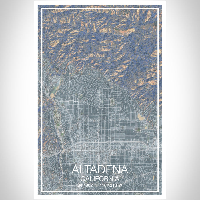 Altadena California Map Print Portrait Orientation in Afternoon Style With Shaded Background