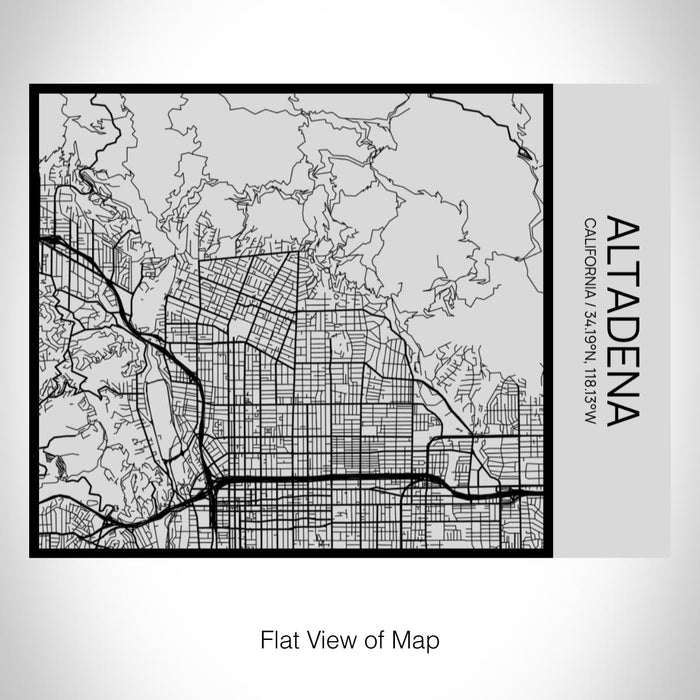 Rendered View of Altadena California Map on 20oz Stainless Steel Insulated Bottle with Bamboo Top with printed Tactile Lines Map in Black