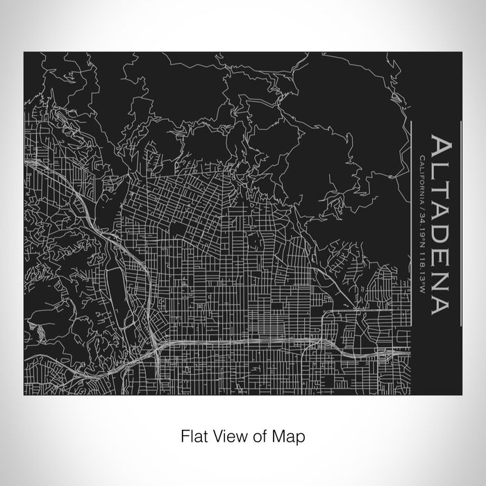 Rendered View of Altadena California Map on 20oz Stainless Steel Insulated Bottle with Bamboo Top in Black
