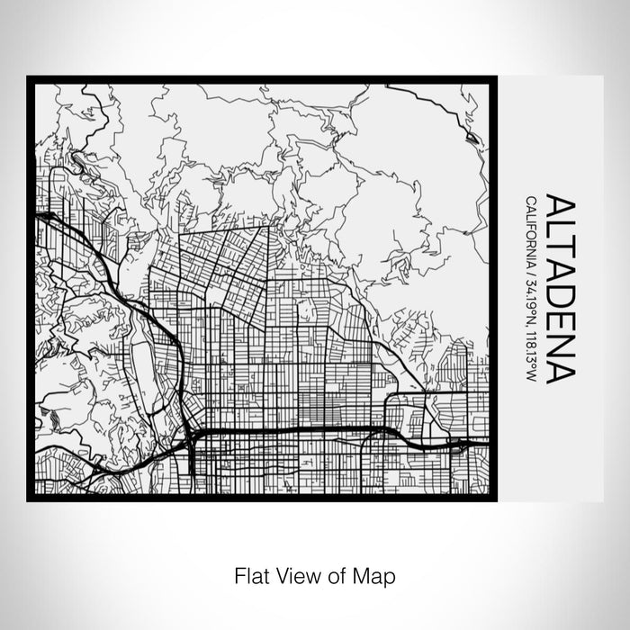 Rendered View of Altadena California Map on 20oz Stainless Steel Insulated Bottle with Bamboo Top in Matte White with printed Tactile Lines Map in Black