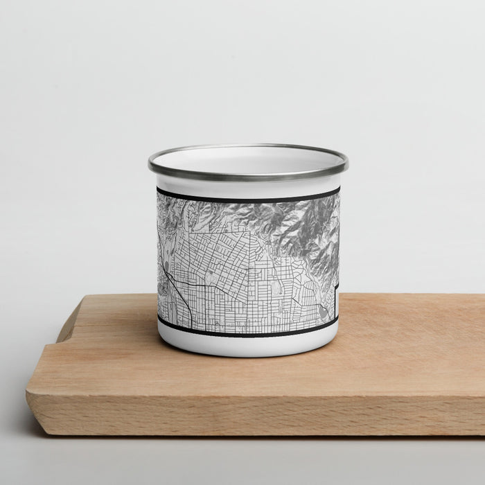 Front View Custom Altadena California Map Enamel Mug in Classic on Cutting Board