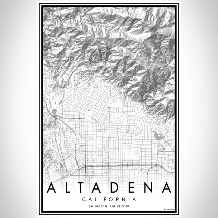 Altadena California Map Print Portrait Orientation in Classic Style With Shaded Background