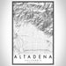 Altadena California Map Print Portrait Orientation in Classic Style With Shaded Background