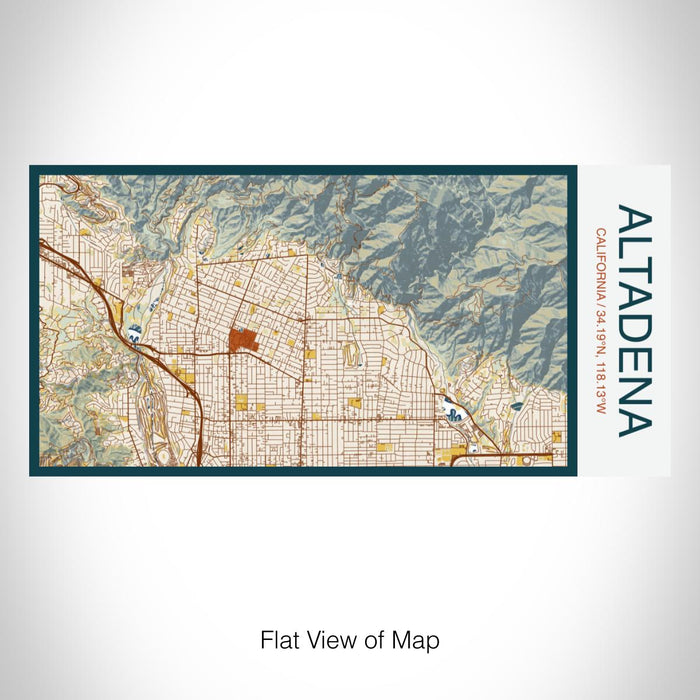 Rendered View of Altadena California Map on 17oz Stainless Steel Insulated Bottle with printed woodblock style map