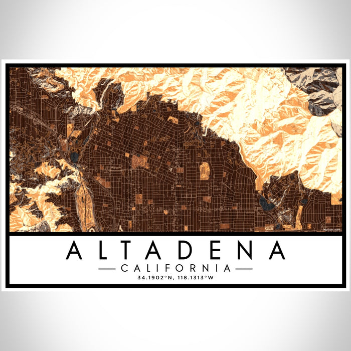 Altadena California Map Print Landscape Orientation in Ember Style With Shaded Background