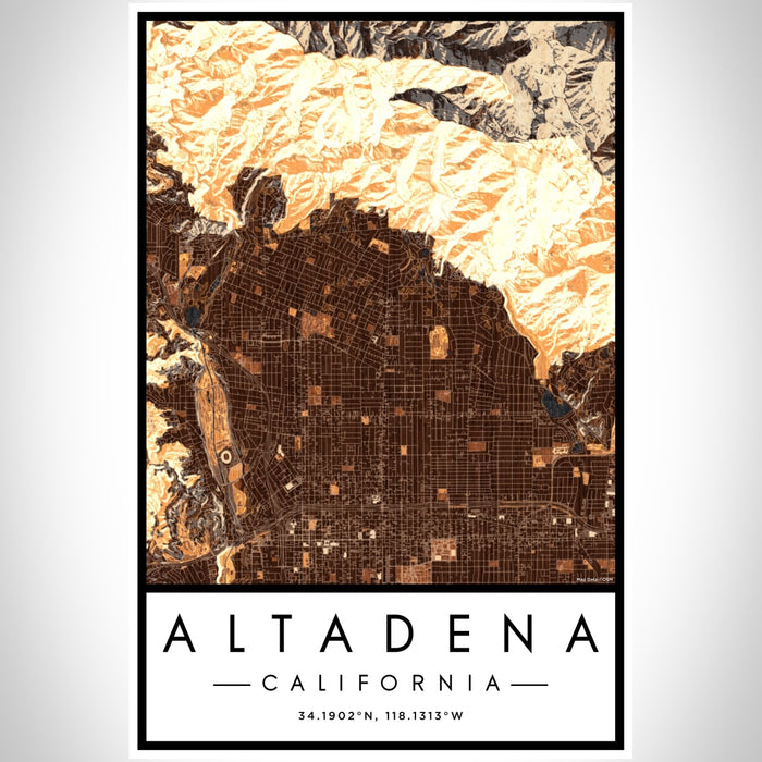 Altadena California Map Print Portrait Orientation in Ember Style With Shaded Background
