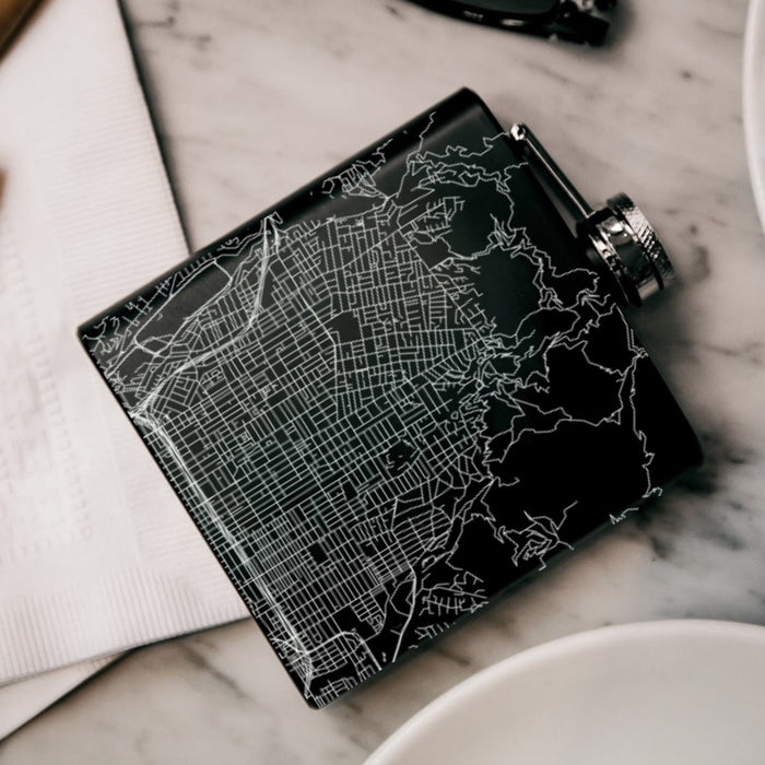Altadena California Custom City Map Inscription Coordinates on 6oz Stainless Steel Flask in Black