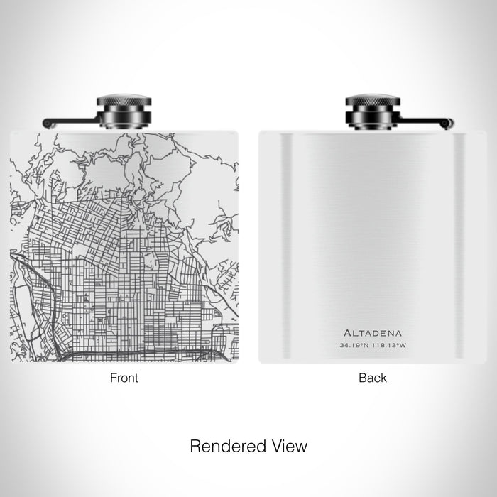 Rendered View of Altadena California Map on 6oz Stainless Steel Flask in White