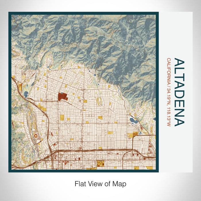 Rendered View of Altadena California Map on 17oz Stainless Steel Insulated Tumbler in Woodblock Map Style