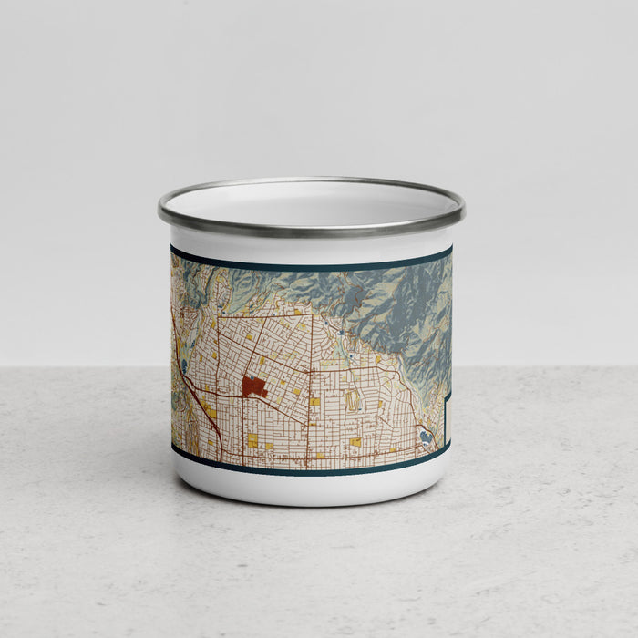 Front View Custom Altadena California Map Enamel Mug in Woodblock